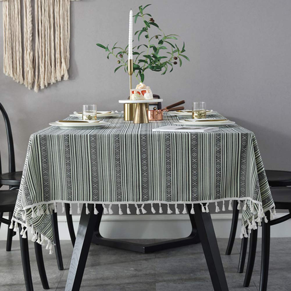 amzali 复古波西米亚彩虹流苏桌布棉麻面料防尘桌布厨房餐桌装饰 grey